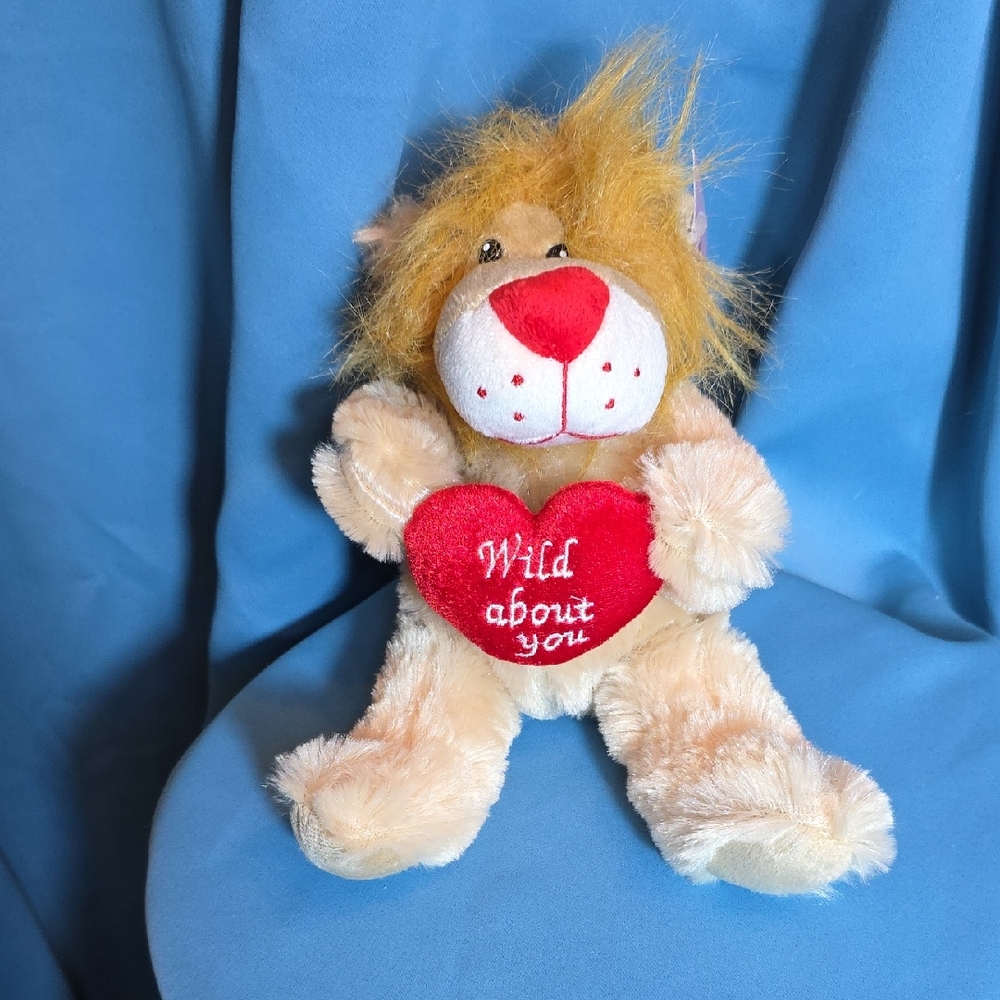 Plush Lion Stuffed Animal with Red Heart